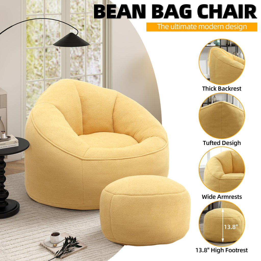 Yellow 3.4 FT Bean Bag Chair with Ottoman O24522