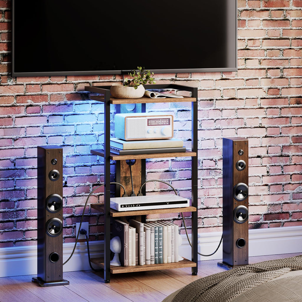 4-Tier Media Stand with Charging Station & LED Light B807