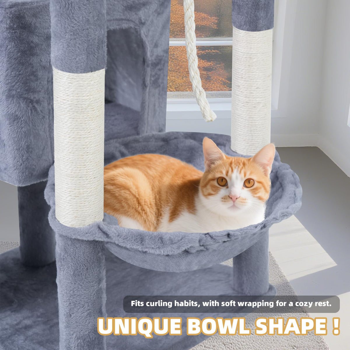 37.5" Cat Tree Tower with Scratching Board Hammock Grey O588