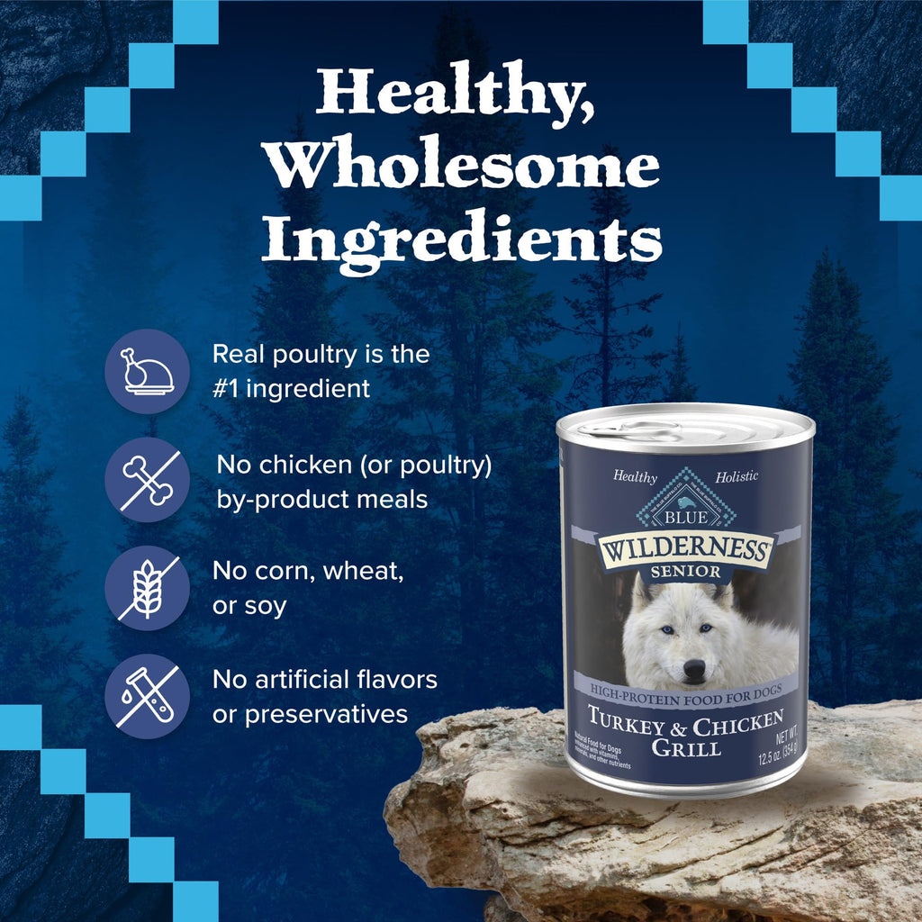 High Protein Wet Food for Senior Dogs, Turkey & Chicken, 12.5-oz Cans, Pack of 24 H656664
