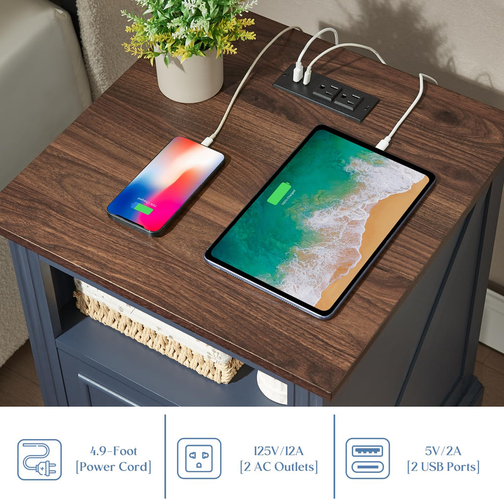 Blue 2 Drawer Nightstand with Charging Station W7567