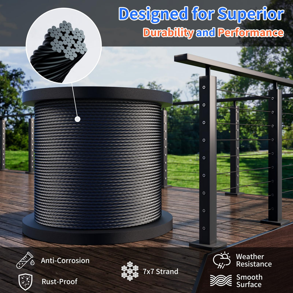 1/8 T316 Black Stainless Steel Cable 300FT X830