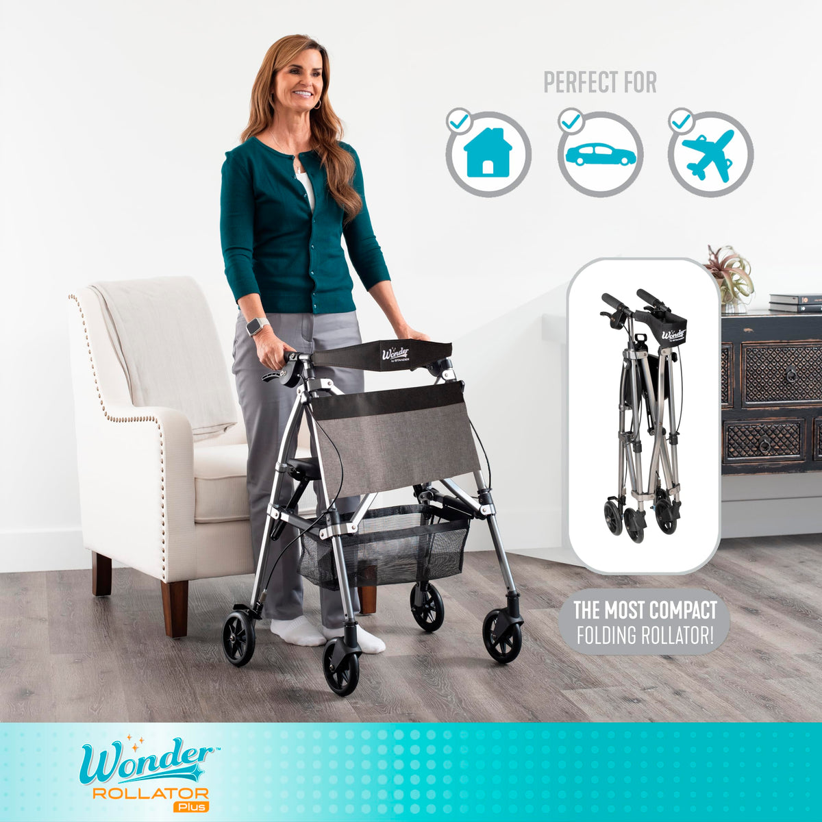 Lightweight Folding Mobility Aid with Four Wheels and Seat Z968