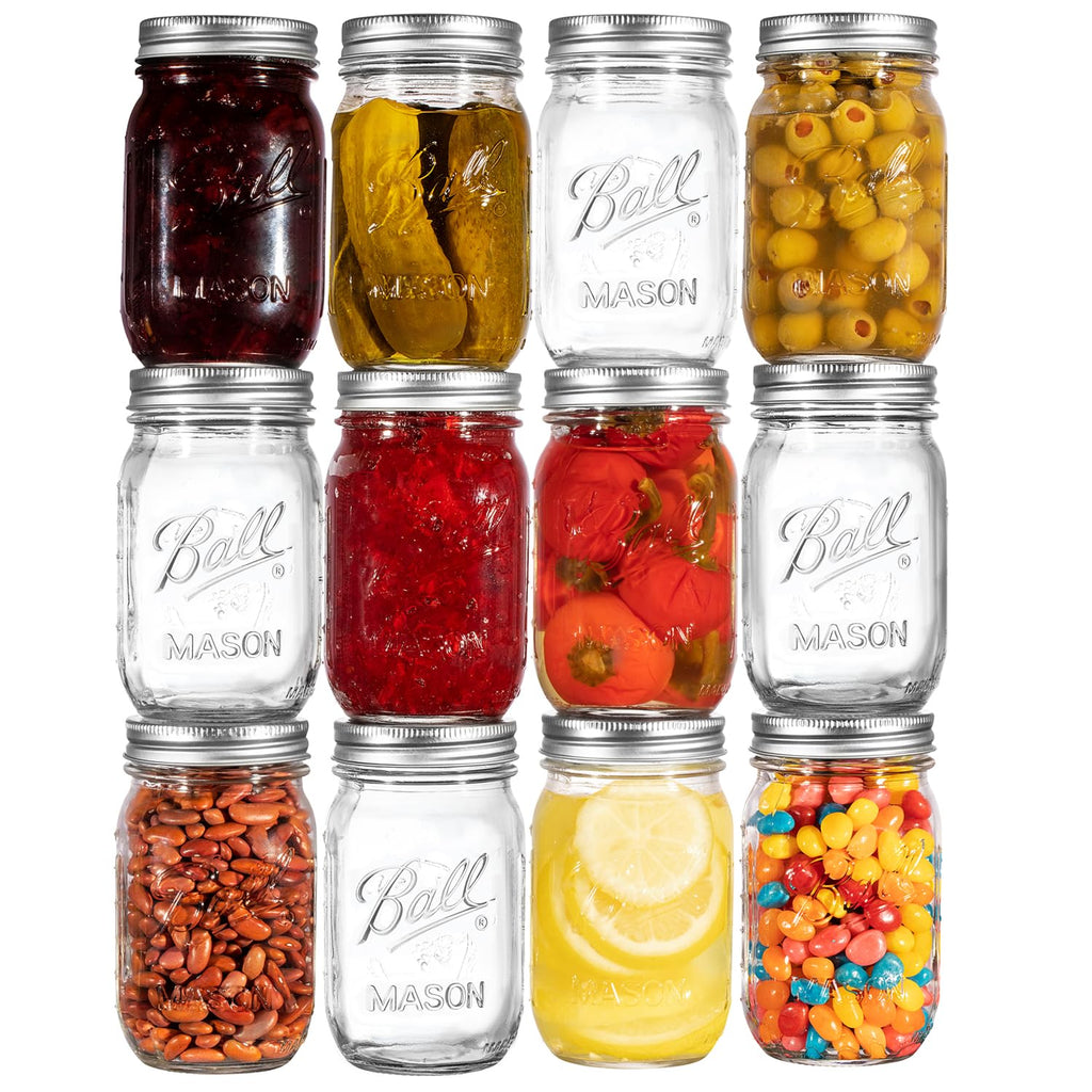 16 oz. Regular Mouth Mason Jars 12 Pack with Airtight Lids and Bands C7771