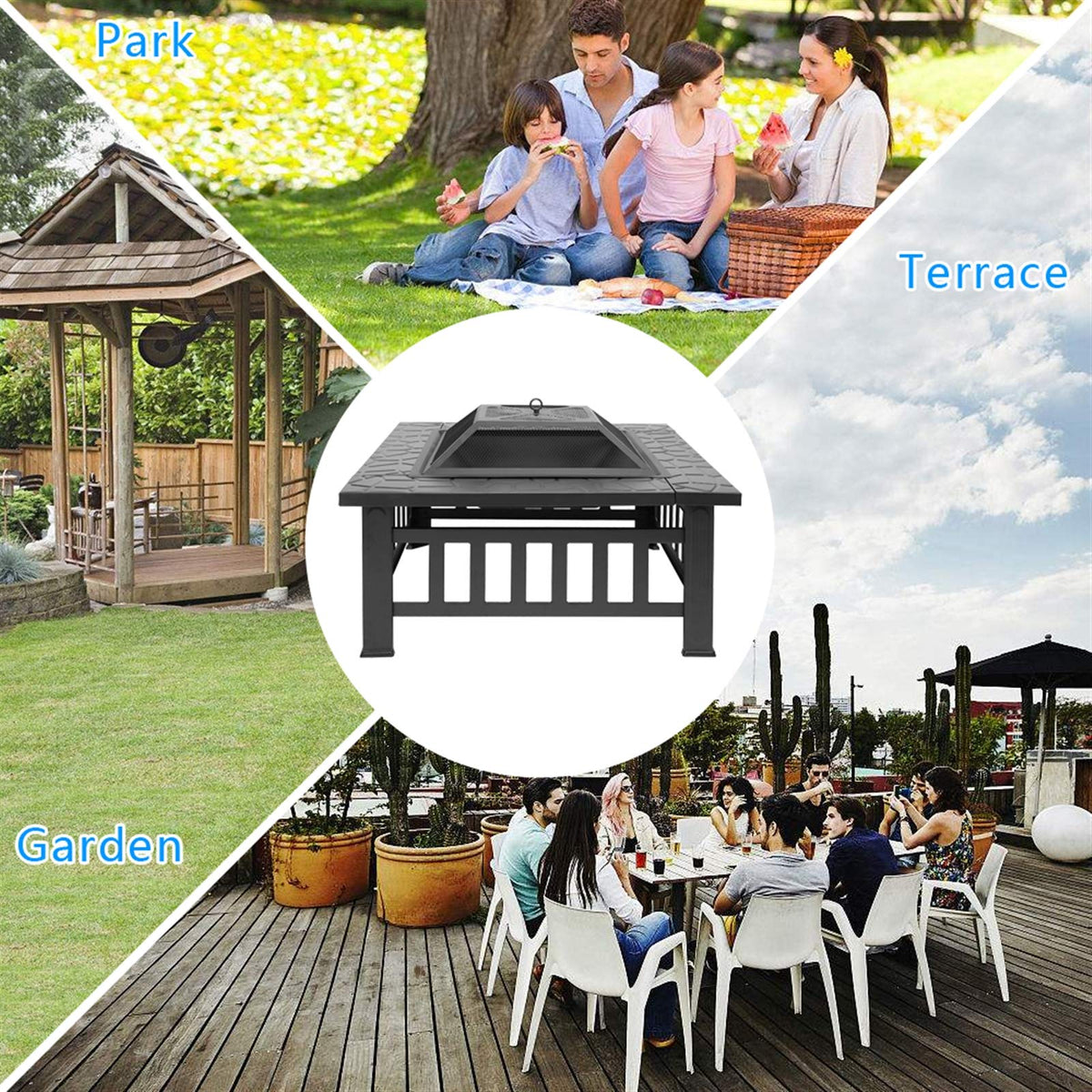 32 Inch Black Metal Wood Burning Fire Pit Q136