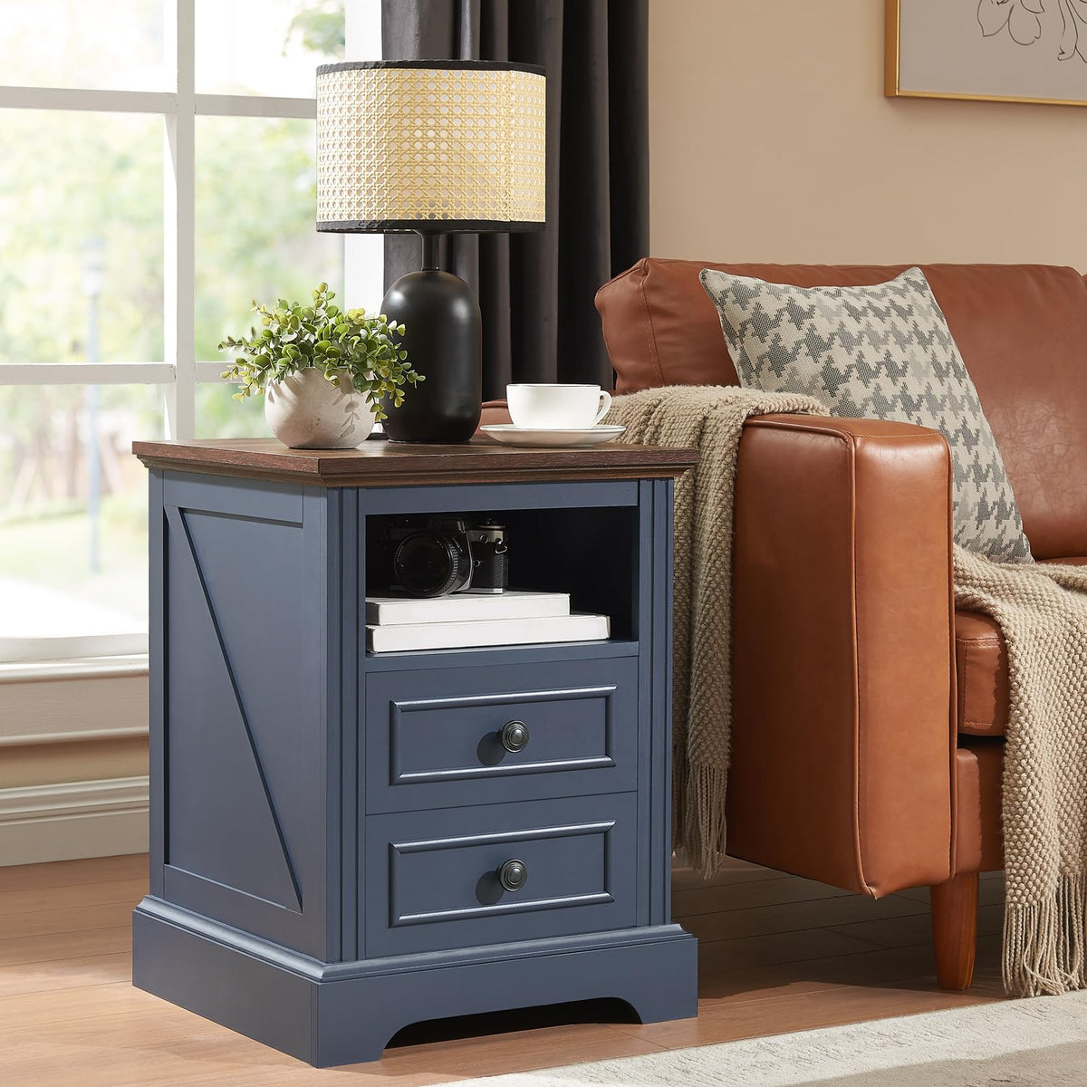 Blue 2 Drawer Nightstand with Charging Station W7567