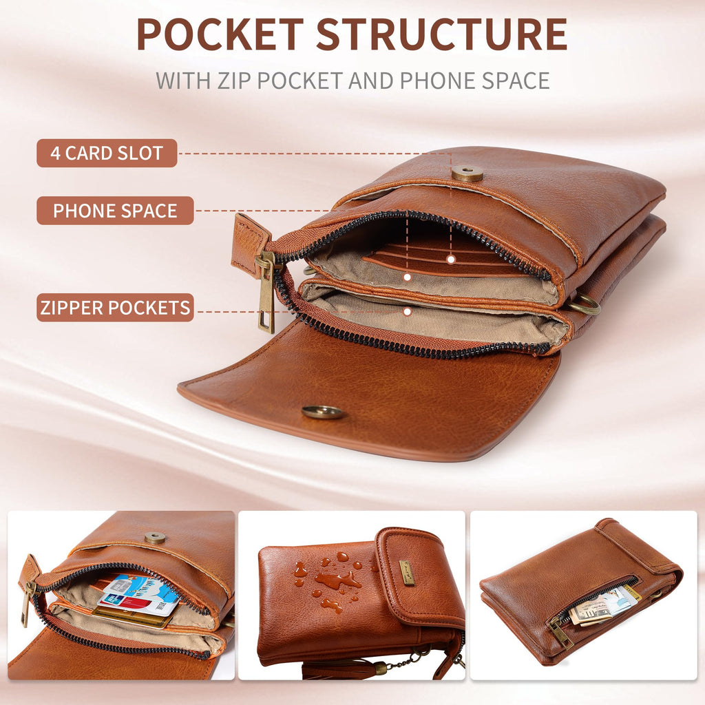 Small Brown Crossbody Bag with Tassel Q111