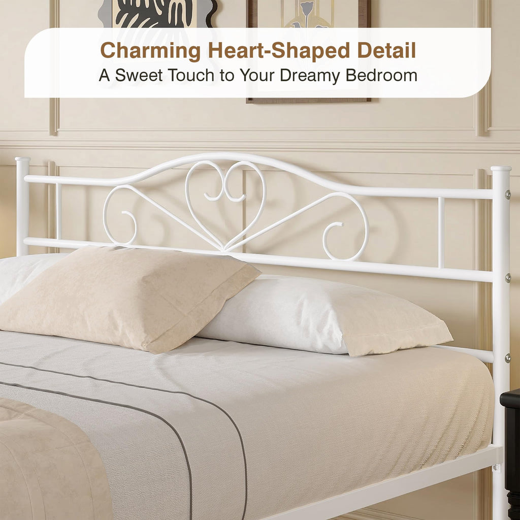 14 Inch Full Size White Metal Platform Bed Frame with Headboard and Footboard D4666
