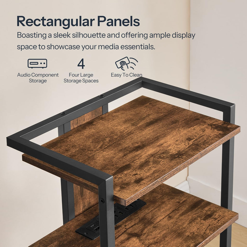 4-Tier Media Stand with Charging Station & LED Light B807