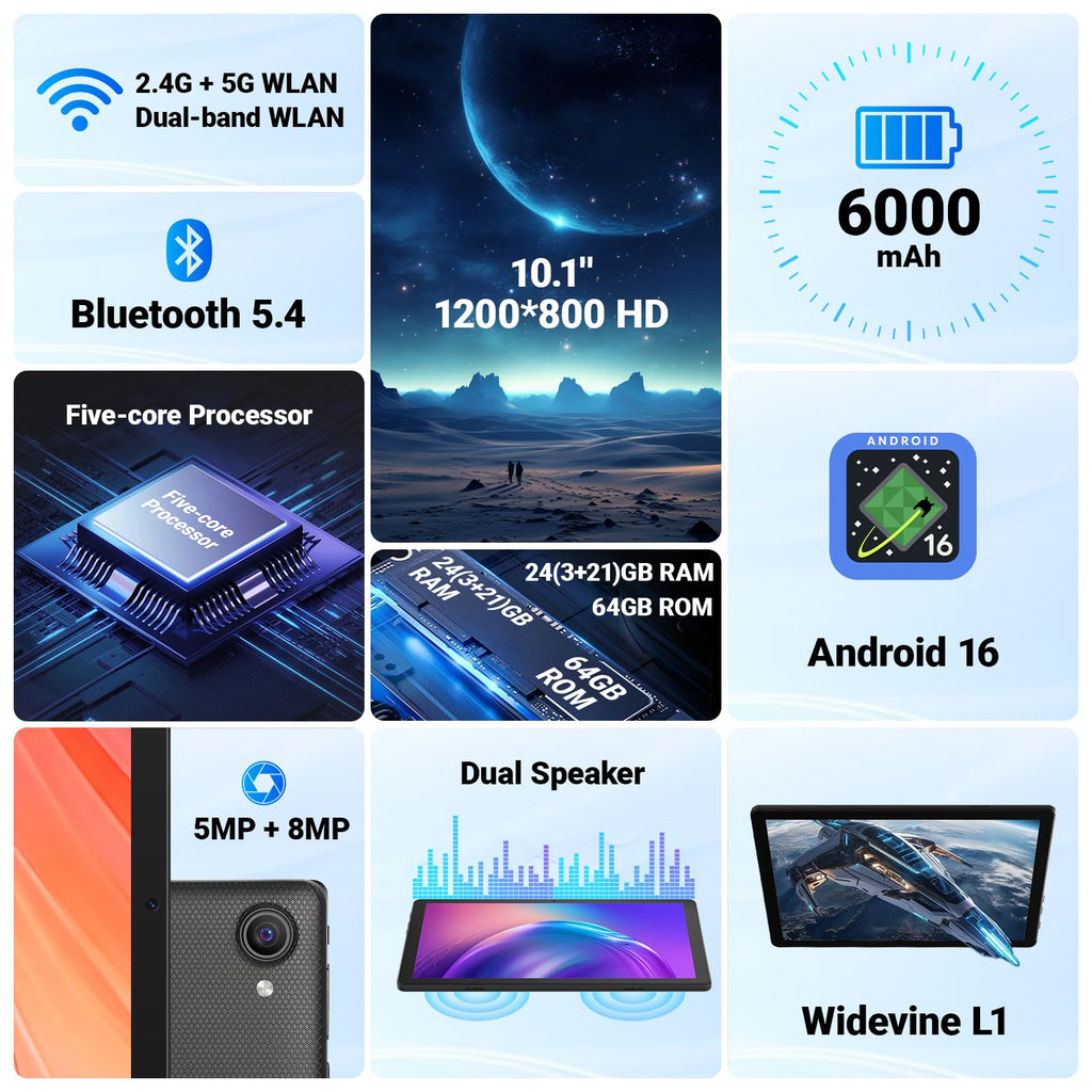 10.1" Android Tablet 24GB RAM 64GB ROM 6000mAh Q938