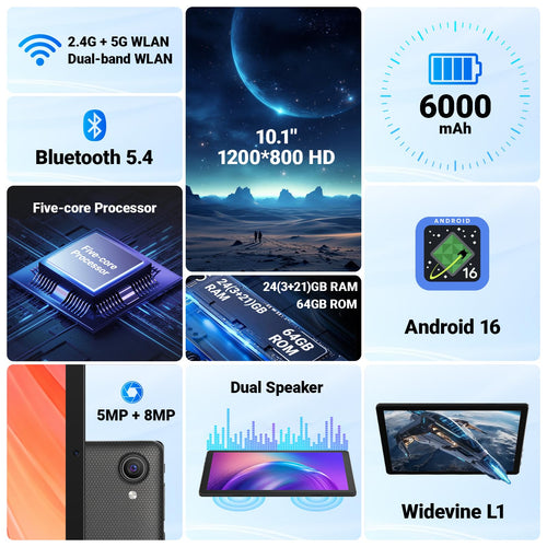 10.1" Android Tablet 24GB RAM 64GB ROM 6000mAh Q938