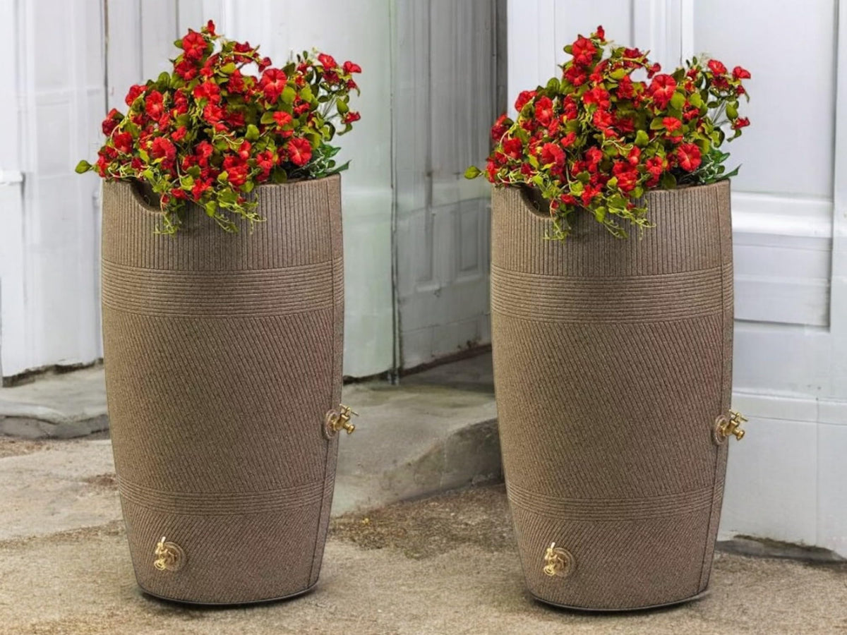 Khaki Granite 50 Gallon Rain Barrel and Planter Top 2 Pack Y307647