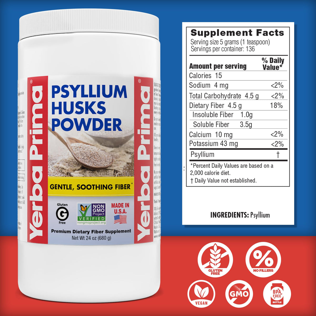 24 oz Unflavored Psyllium Husk Powder Fiber Supplement D162117