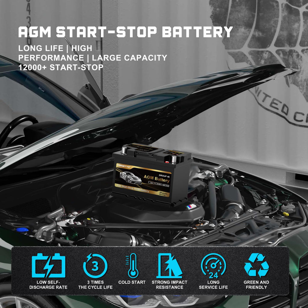 Group Size 48 AGM Car Battery, 12V 70 AH, 800 CCA H7856
