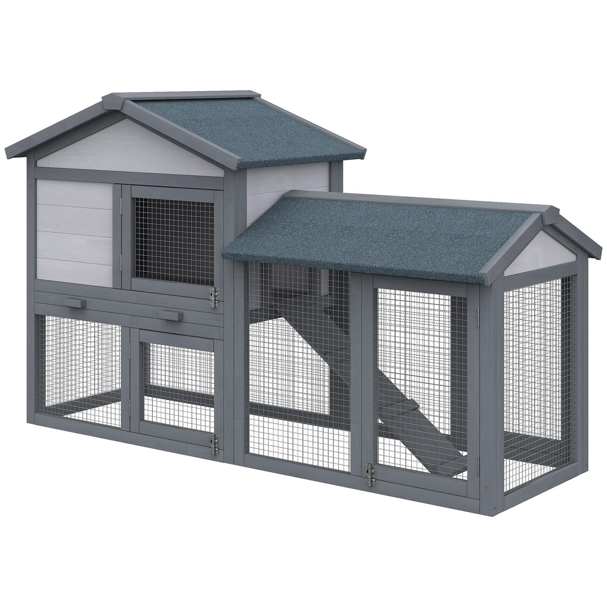 Wooden Rabbit Hutch with Ramp and Water-Resistant Roof P469