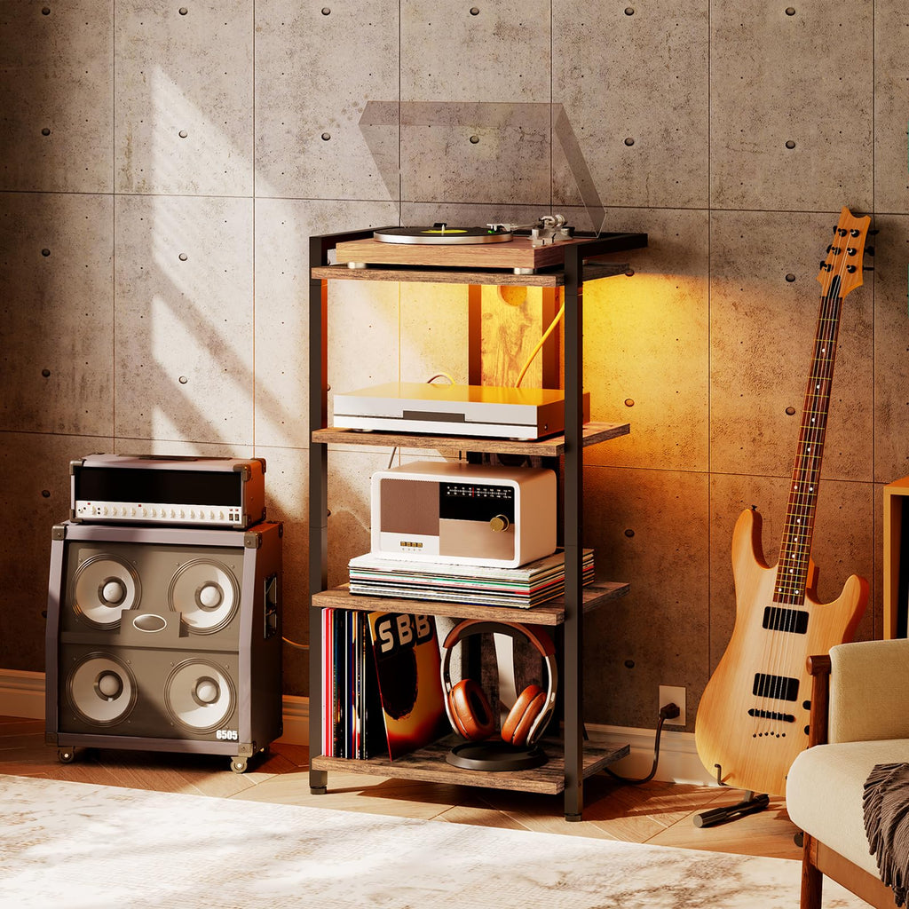 4-Tier Media Stand with Charging Station & LED Light B807