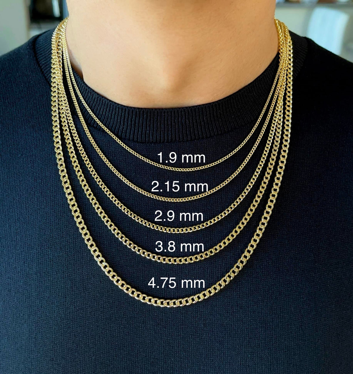 14K Gold Cuban Link Chain Necklace with Lobster Clasp T3857