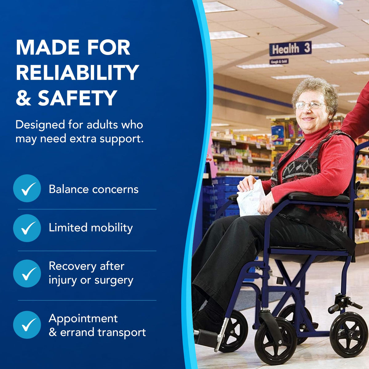Folding Transport Wheelchair with 19 inch Seat L1694