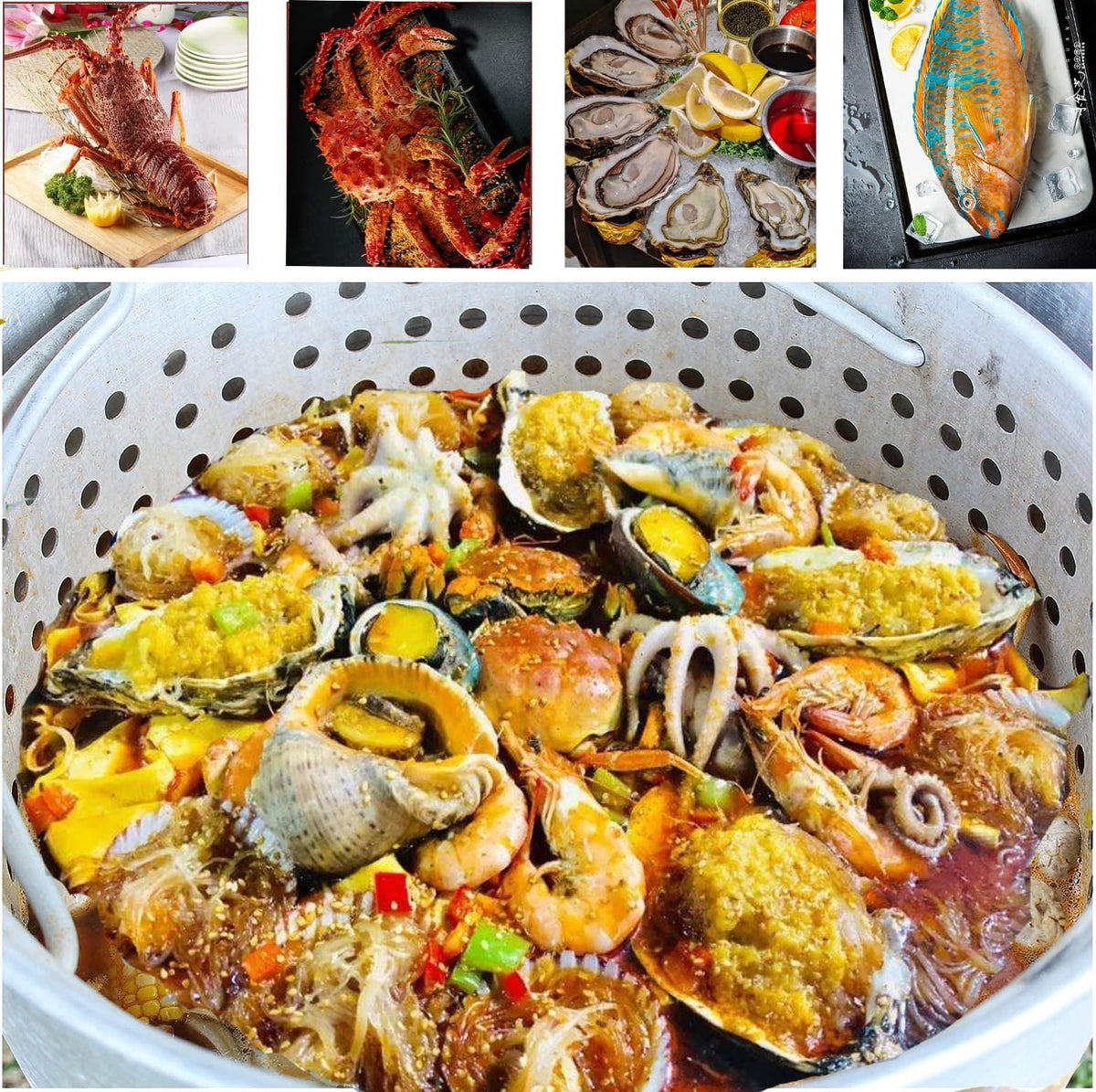 100Qt Aluminum Seafood Boil Pot with Strainer Basket and Propane Stove Burner U4925