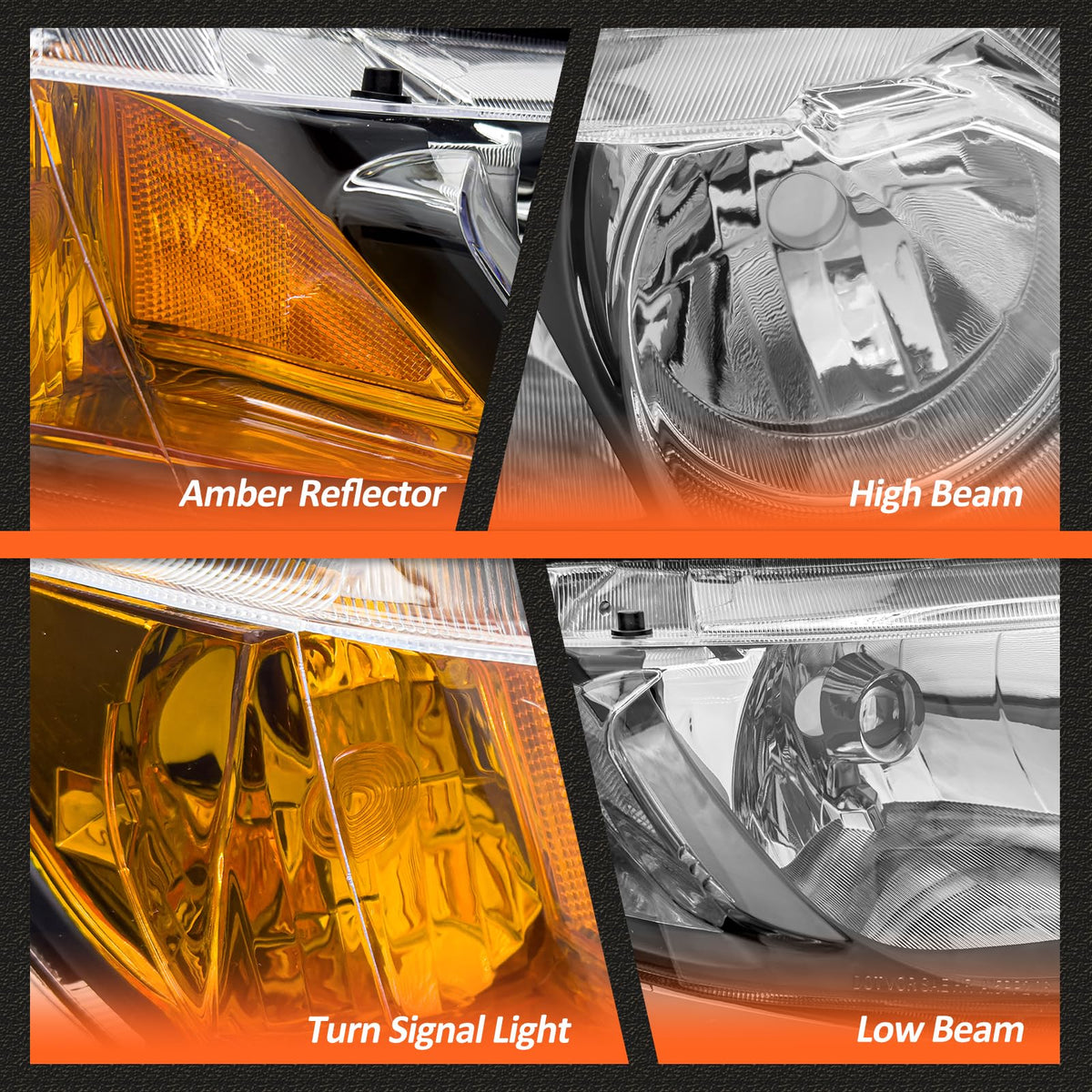 2006-2011 Honda Civic Black Clear Headlights Assembly Pair E599