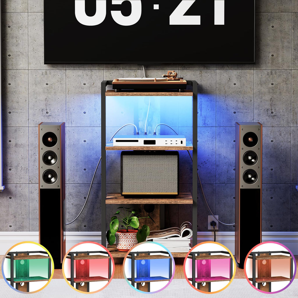 4-Tier Media Stand with Charging Station & LED Light B807