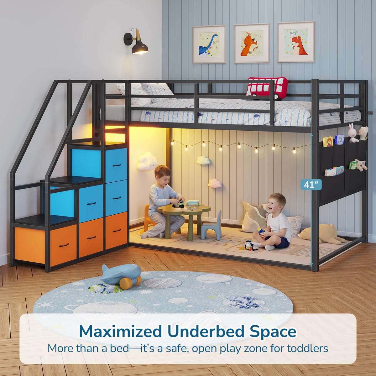 Twin Over Twin Bunk Bed with Storage Staircase & 6 Drawers O31792