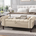 Beige Faux Leather Storage Bench with Rolled Arm H923