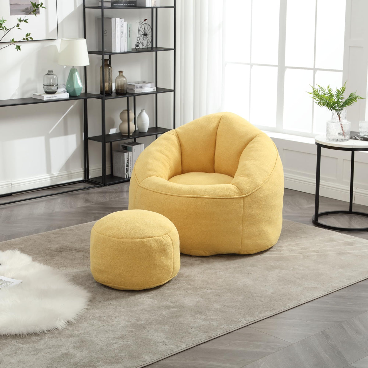 Yellow 3.4 FT Bean Bag Chair with Ottoman O24522