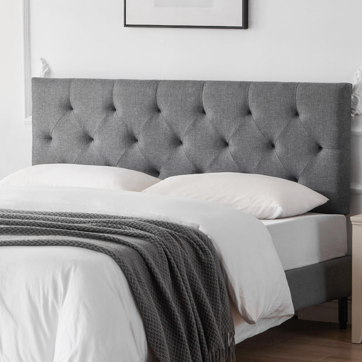 Queen Size Light Gray Linen Headboard Q7684
