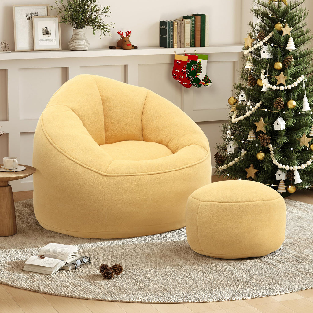 Yellow 3.4 FT Bean Bag Chair with Ottoman O24522