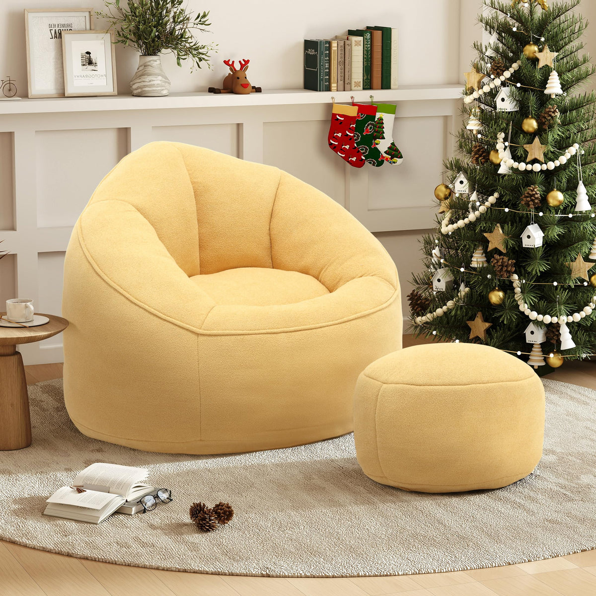 Yellow 3.4 FT Bean Bag Chair with Ottoman O24522