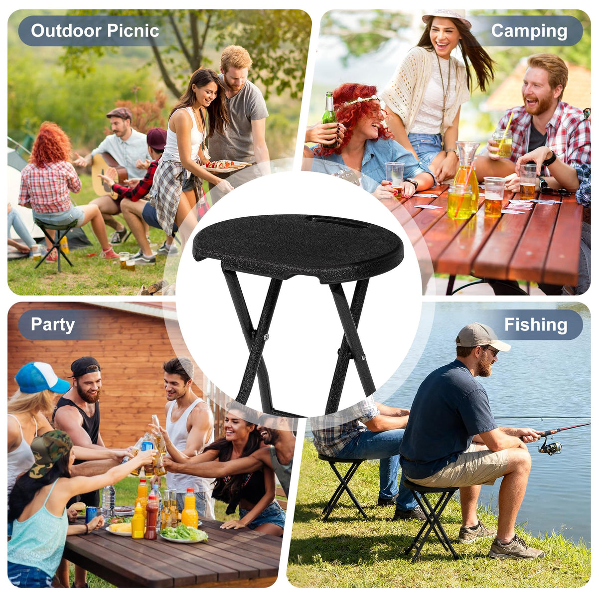 Black Folding Stool with Handle F261