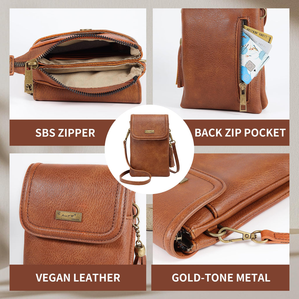 Small Brown Crossbody Bag with Tassel Q111