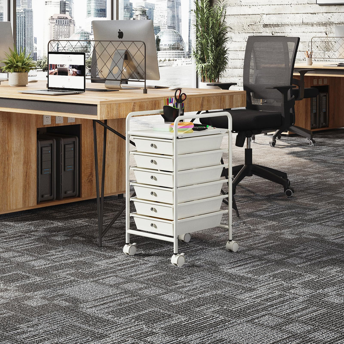 White 6-Tier Rolling Storage Cart with Drawers J90579