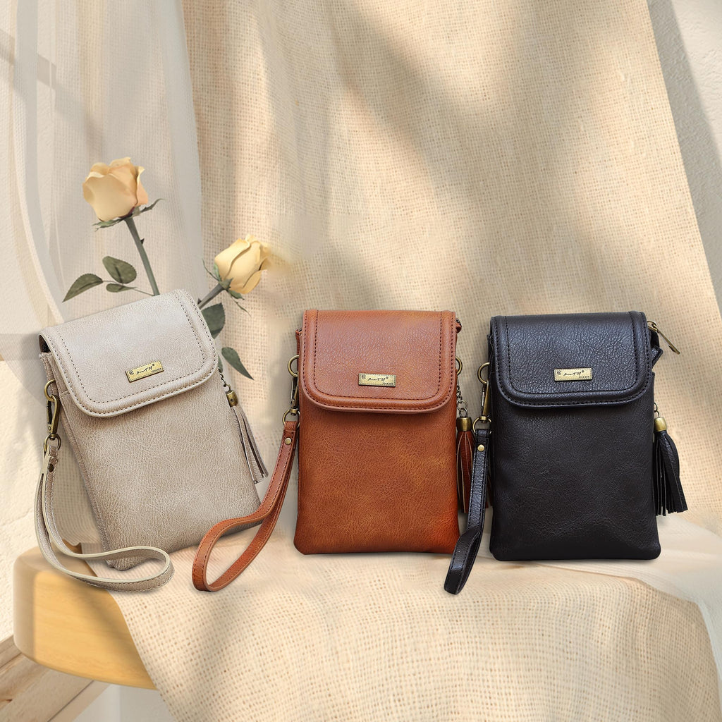 Small Brown Crossbody Bag with Tassel Q111
