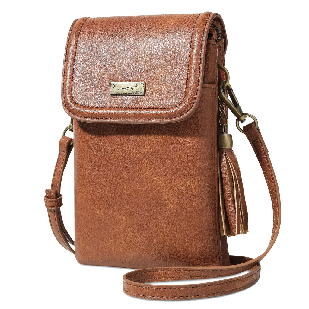 Small Brown Crossbody Bag with Tassel Q111