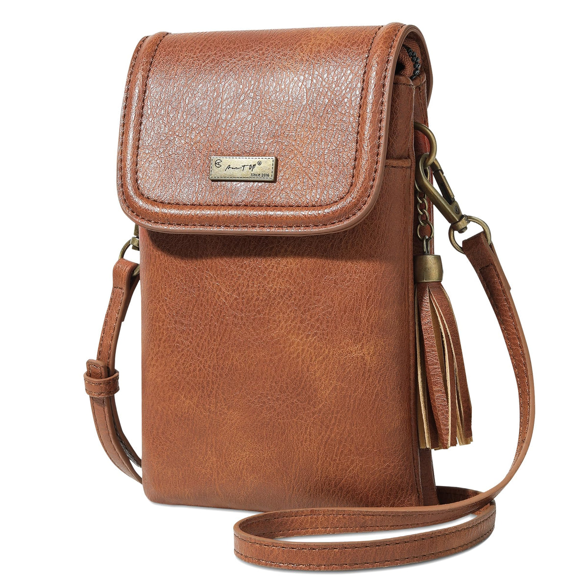 Small Brown Crossbody Bag with Tassel Q111