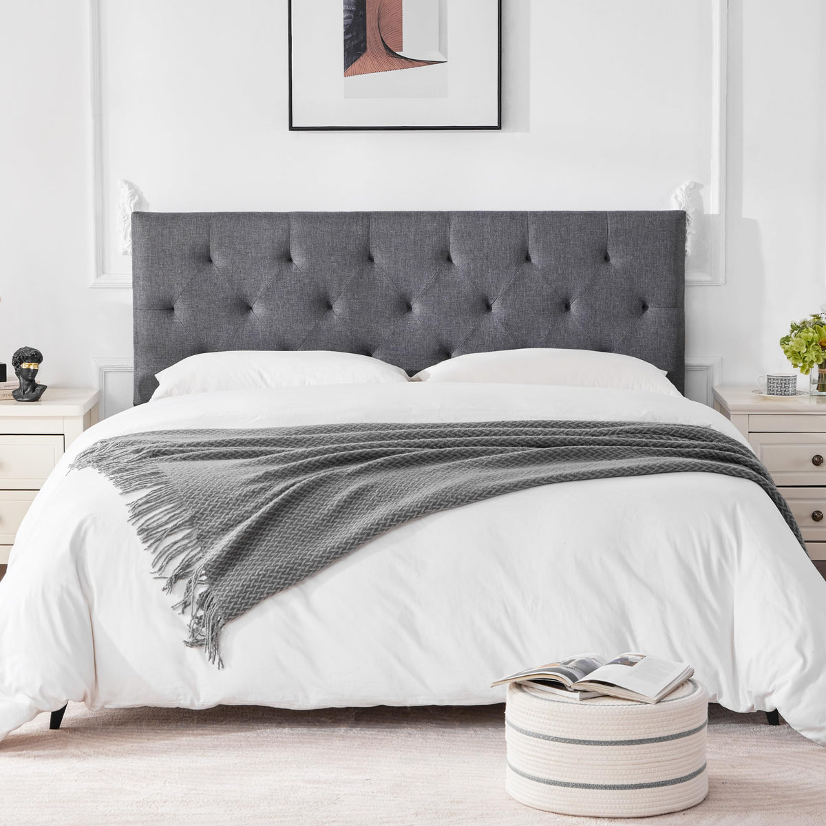 Queen Size Light Gray Linen Headboard Q7684