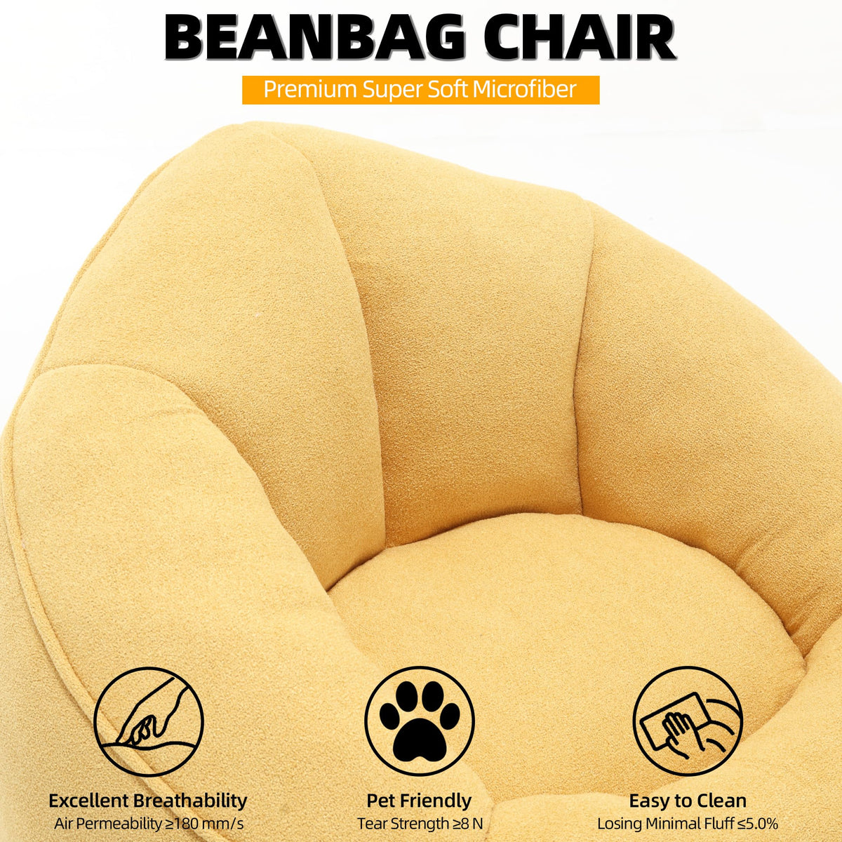 Yellow 3.4 FT Bean Bag Chair with Ottoman O24522